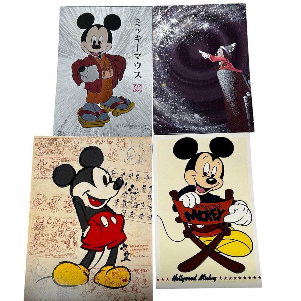 Vintage Disney Mickey Mouse Japanese Postcards Set of 4 Foil Art Collectible